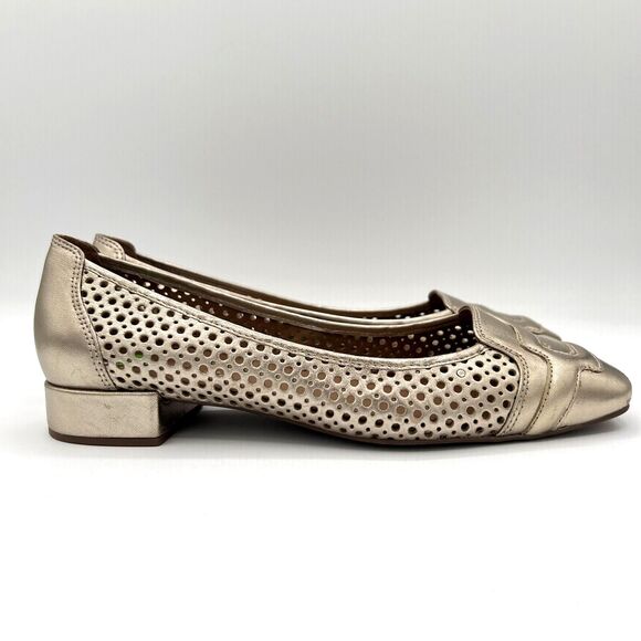 French Soles FSNY Leather Flats Champagne Metallic Laser Cut Square Toe 8-8.5/39 - Picture 7 of 11